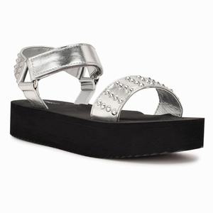 Nine West Comehere Studded Platform Sandals - Silver - Ireland (DY3462107)